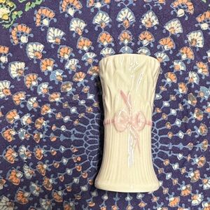 Belleek Cream Vase with Pink Bow Accent